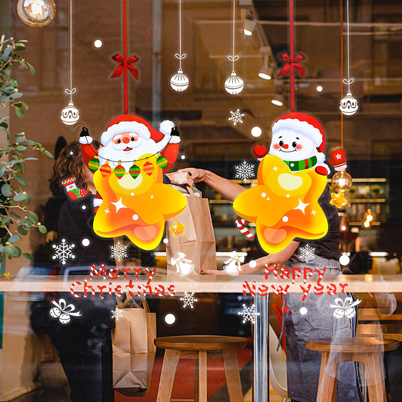 Snowflake Window Decal - Christmas Santa Claus Window Stickers Happy