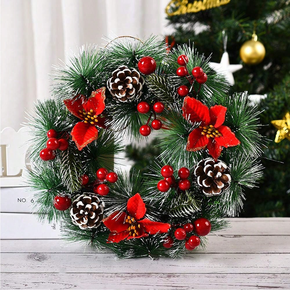 1Pc Christmas Wreath for Front - Christmas Wreath Fake ulasan dan harga