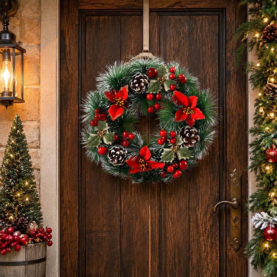 1Pc Christmas Wreath for Front - Christmas Wreath Fake ulasan dan harga