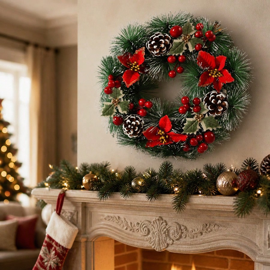 1Pc Christmas Wreath for Front - Christmas Wreath Fake ulasan dan harga