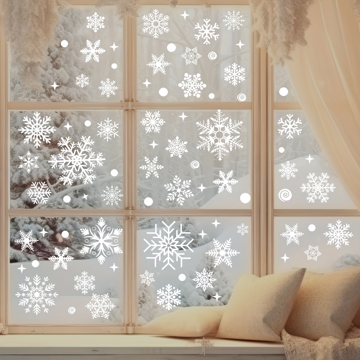 4 sheets Christmas Window Stic - Snowflake Window Decal ulasan dan harga